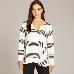 Anthropologie Postmark Navy Striped Roll Tab Sleeve Tunic Top Size Medium